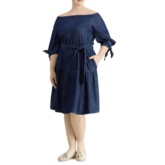 Lauren Ralph Lauren Dresses & Skirts - Ralph Lauren Amanthia Denim Chambray Off Shoulder Dress 18W Blue Casual NWT